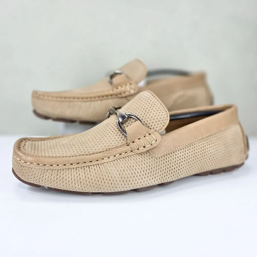 Donald Pliner Dorion03 Tan Perforated Leather Bit Driver Loafers Sz 7.5